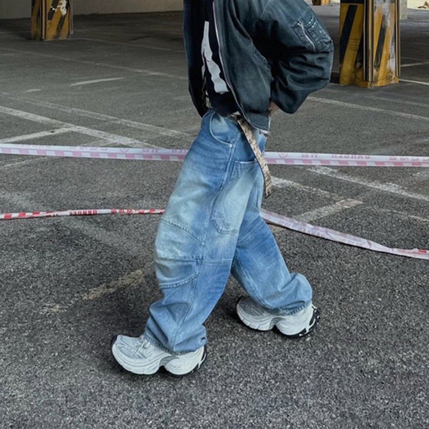 Light Blue Cargo-Style Baggy Jeans