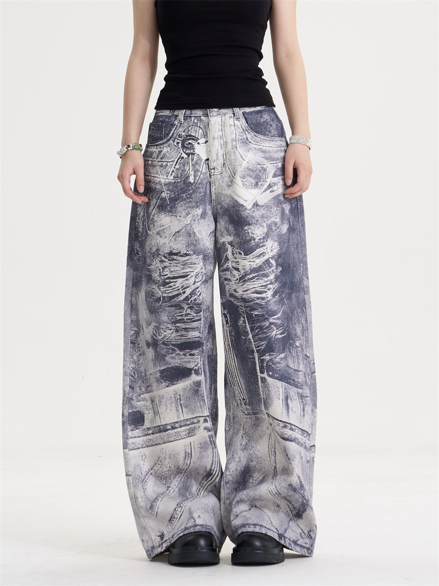 Acid Wash Illusion Wide Jeans