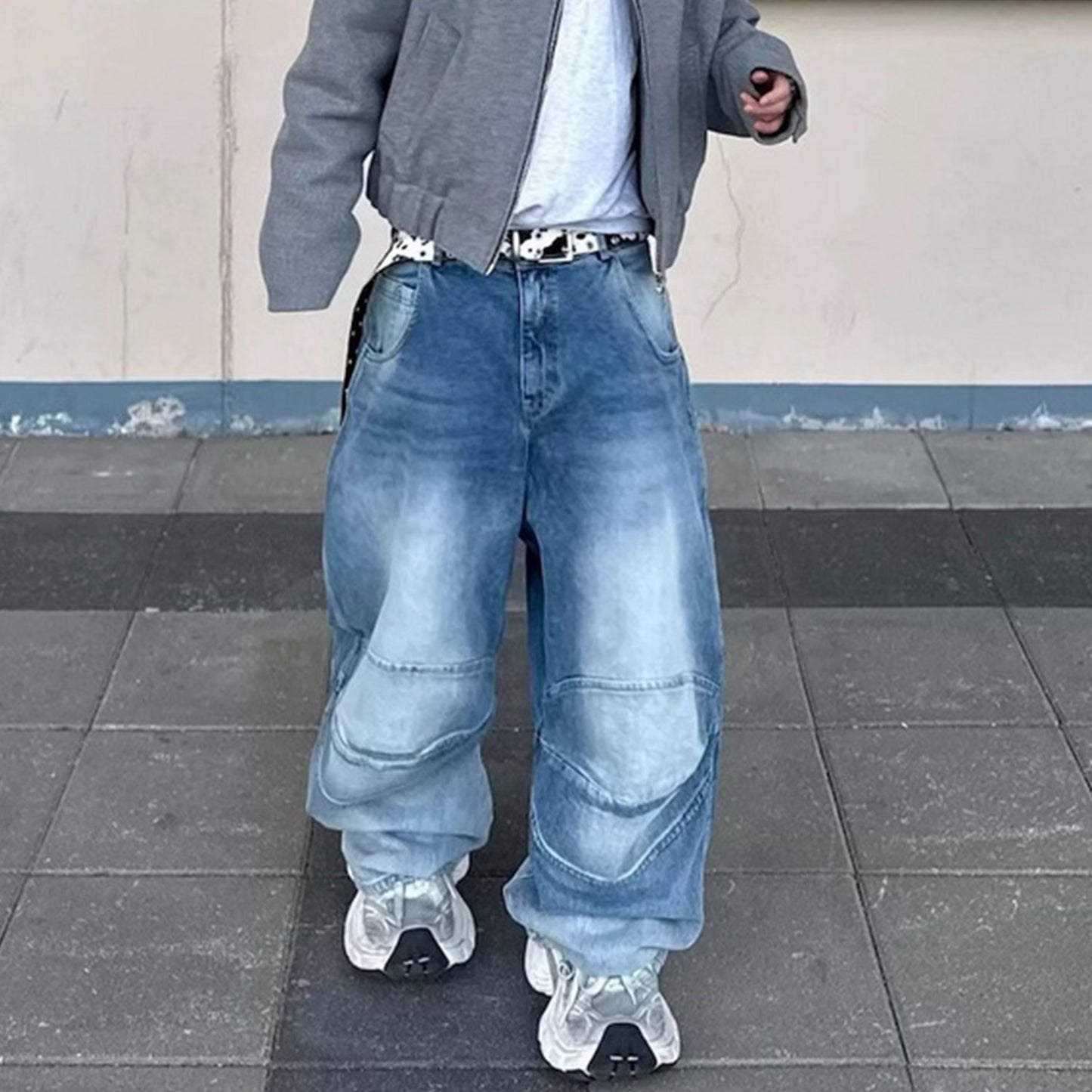 Light Blue Cargo-Style Baggy Jeans