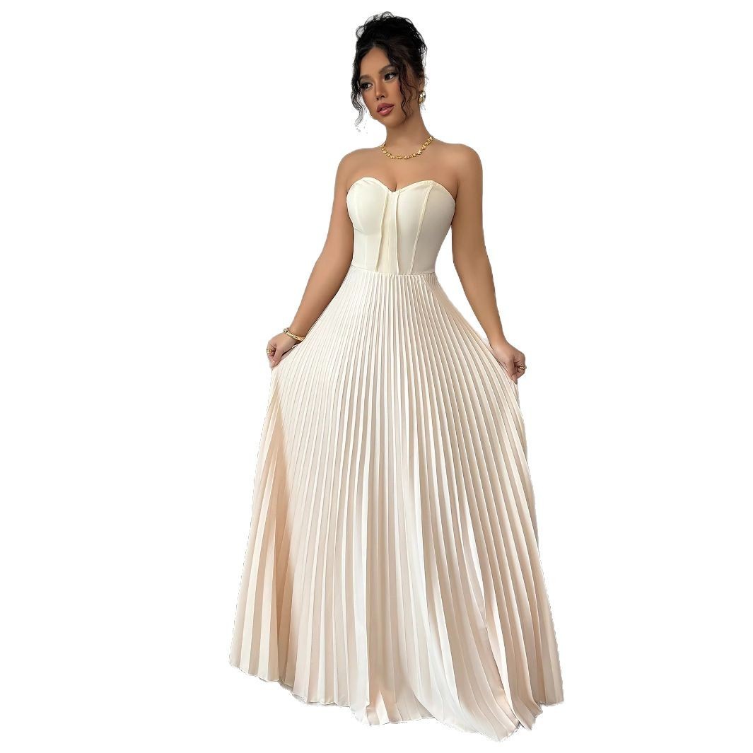 Strapless Corset Pleated Maxi Gown