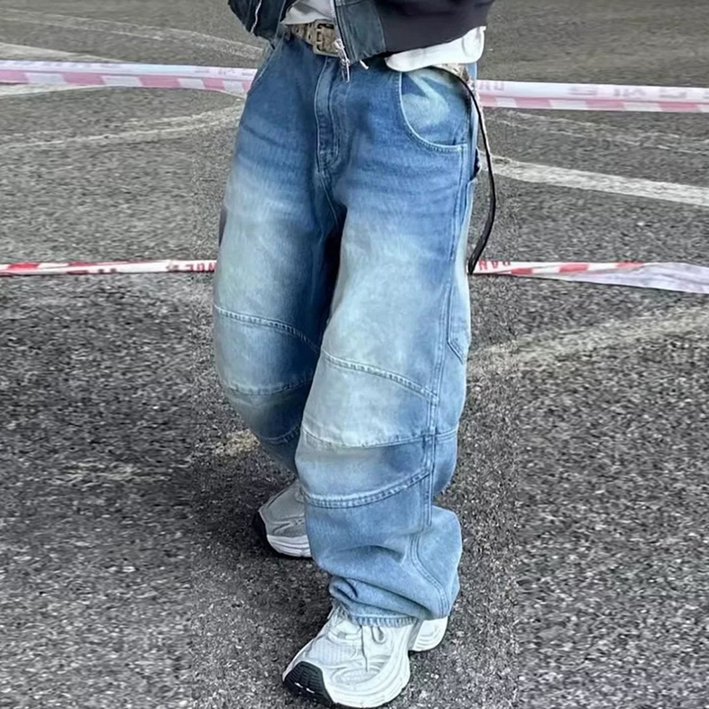 Light Blue Cargo-Style Baggy Jeans