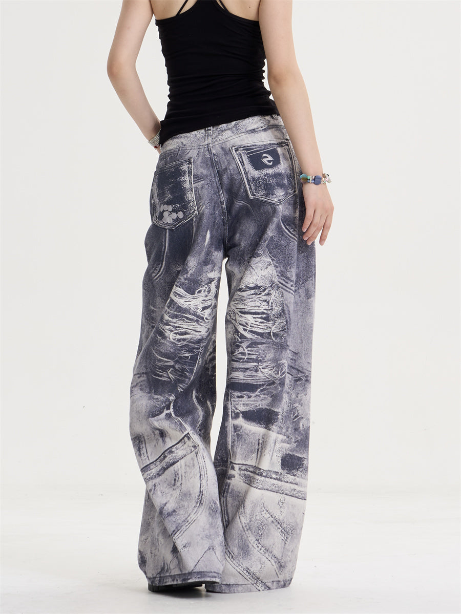 Acid Wash Illusion Wide Jeans