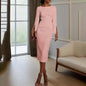 Pearl-Detail Long Sleeve Midi Dress