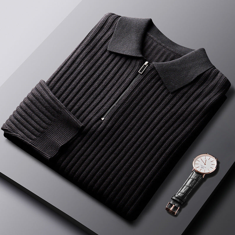 Ribbed half-zip polo sweater