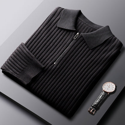 Ribbed half-zip polo sweater