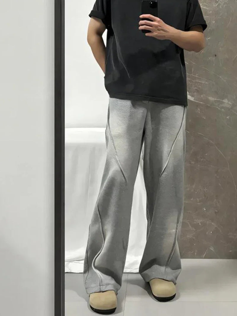Autumn Men'S High Street Pleated Straight Pants Korean Fashion Elastic Waist Pockets Trousers Y2K Vintage Pantalones Hombre