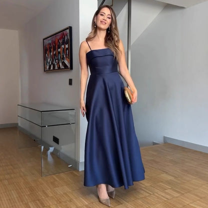 Midnight Satin A-Line Gown
