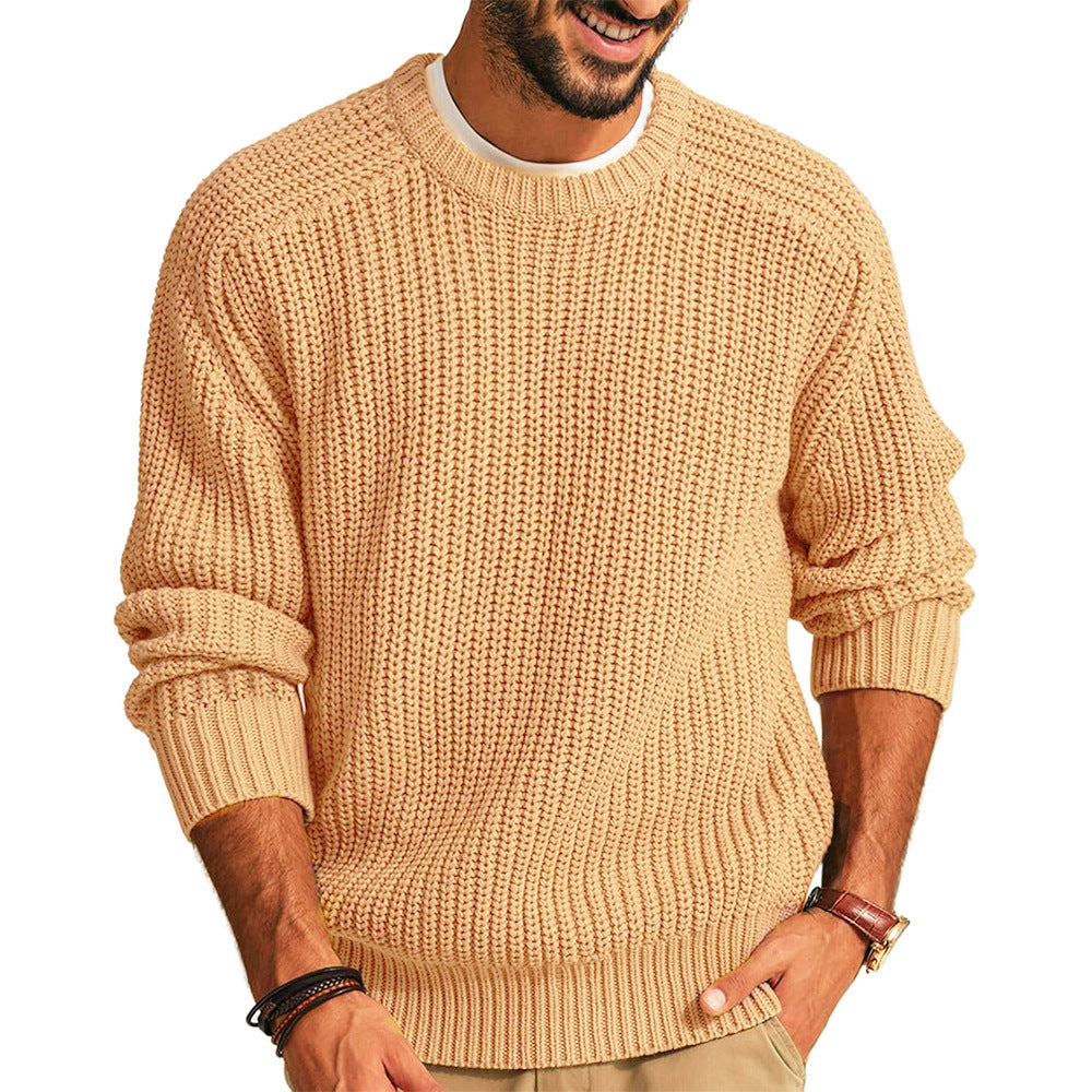 Beige chunky knit crewneck sweater
