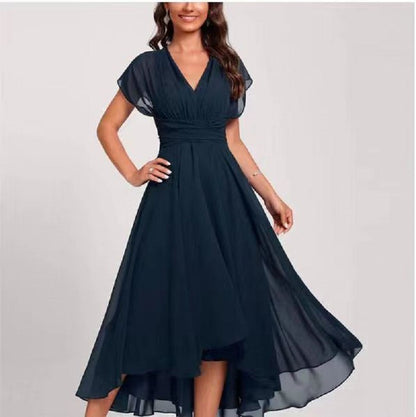 V-Neck Asymmetric Chiffon Dress
