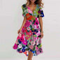 Loose, casual and elegant V-neck floral print dress