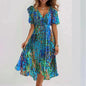 Loose, casual and elegant V-neck floral print dress