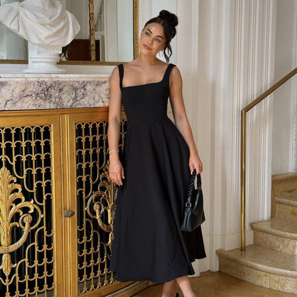 Square-Neck Elegant Midi Dress