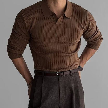 Long-sleeve ribbed knit polo