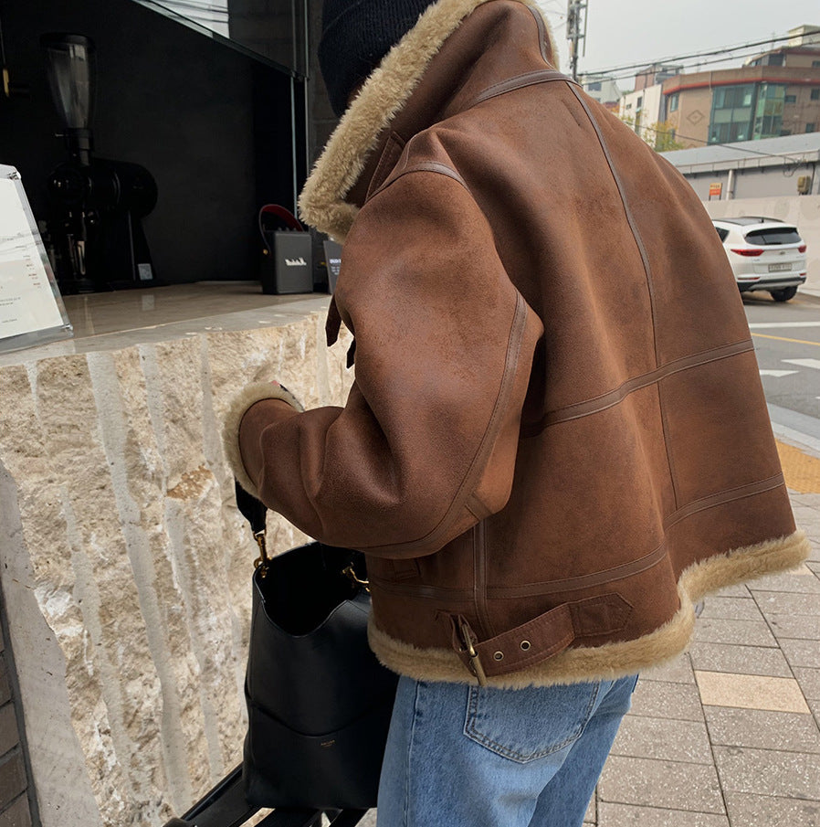 Shearling-Lined Aviator Leather Jacket