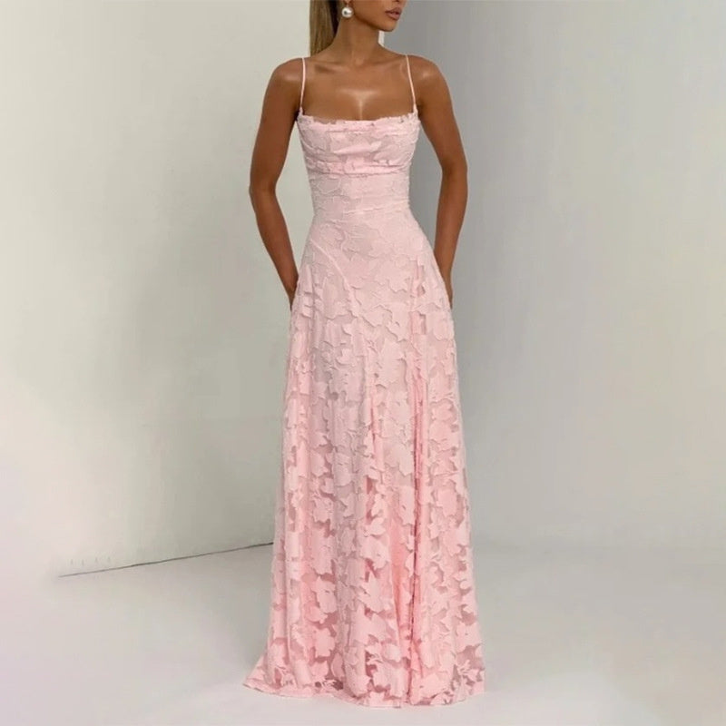 Textured Floral Jacquard Evening Gown