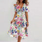 Loose, casual and elegant V-neck floral print dress