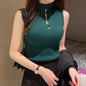 Ribbed Sleeveless Buttoned Knit Top