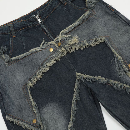 Fractured Edge Denim Shorts