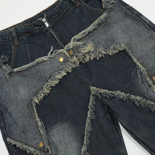 Fractured Edge Denim Shorts
