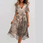Loose, casual and elegant V-neck floral print dress