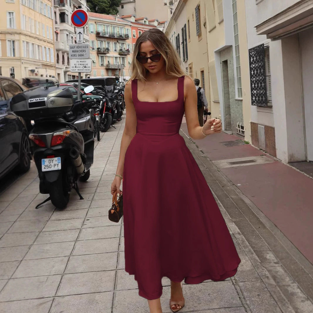 Square-Neck Elegant Midi Dress