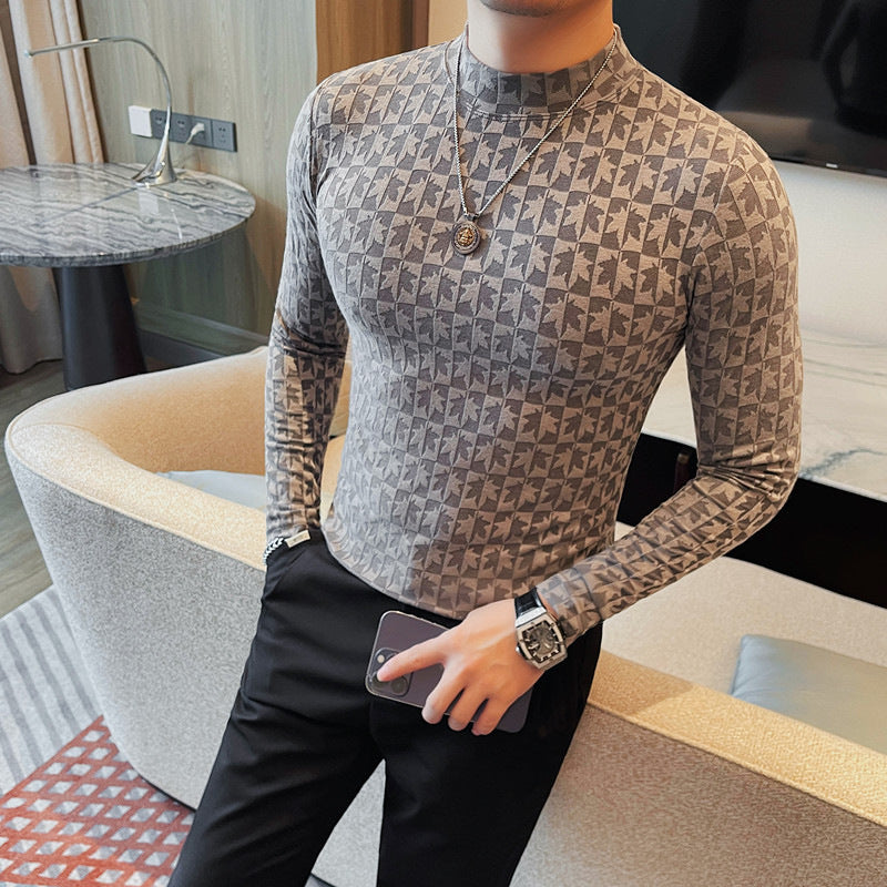 Fitted mock neck long-sleeve shirt