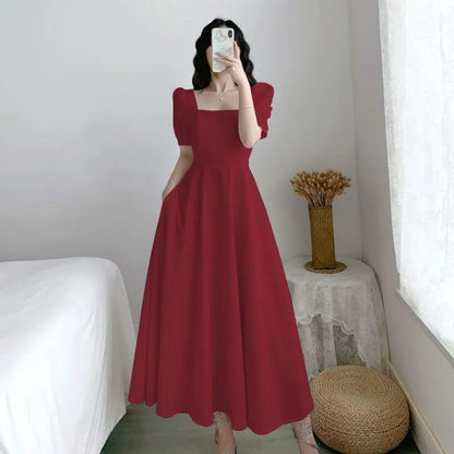 Puff-Sleeve Flowy Maxi Dress