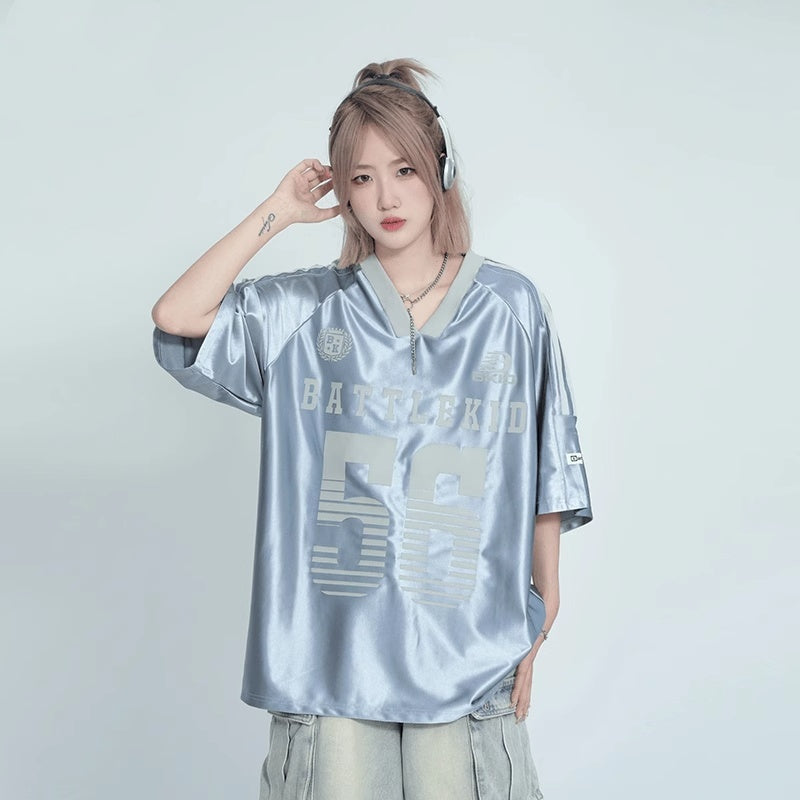 Metallic Numbered Jersey Top