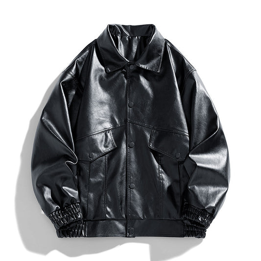 Embroidery New Men's PU Leather Coat
