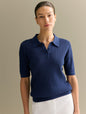 Open-Knit Polo Sweater Top