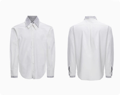 Male Niche Striped Contrasting Patchwork Shirt Top