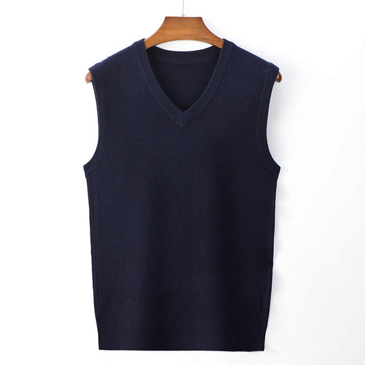 Navy blue V-neck knitted vest