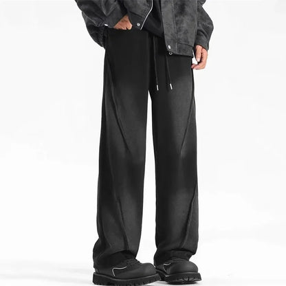 Autumn Men'S High Street Pleated Straight Pants Korean Fashion Elastic Waist Pockets Trousers Y2K Vintage Pantalones Hombre