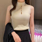 Ribbed Sleeveless Buttoned Knit Top