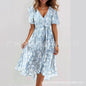 Loose, casual and elegant V-neck floral print dress