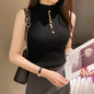 Ribbed Sleeveless Buttoned Knit Top