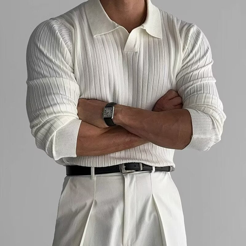 Long-sleeve ribbed knit polo