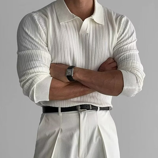 Long-sleeve ribbed knit polo
