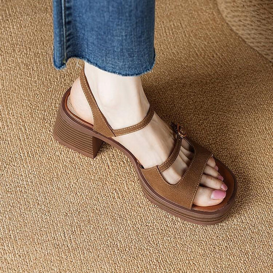 Chunky Block-Heel Suede Sandals