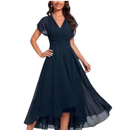 V-Neck Asymmetric Chiffon Dress