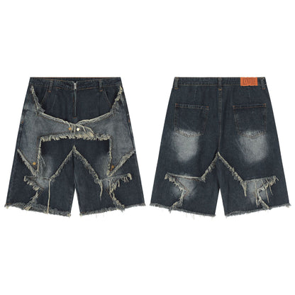 Fractured Edge Denim Shorts