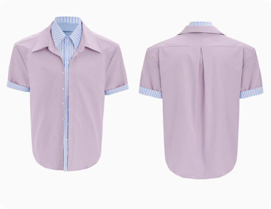 Male Niche Striped Contrasting Patchwork Shirt Top