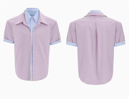 Male Niche Striped Contrasting Patchwork Shirt Top