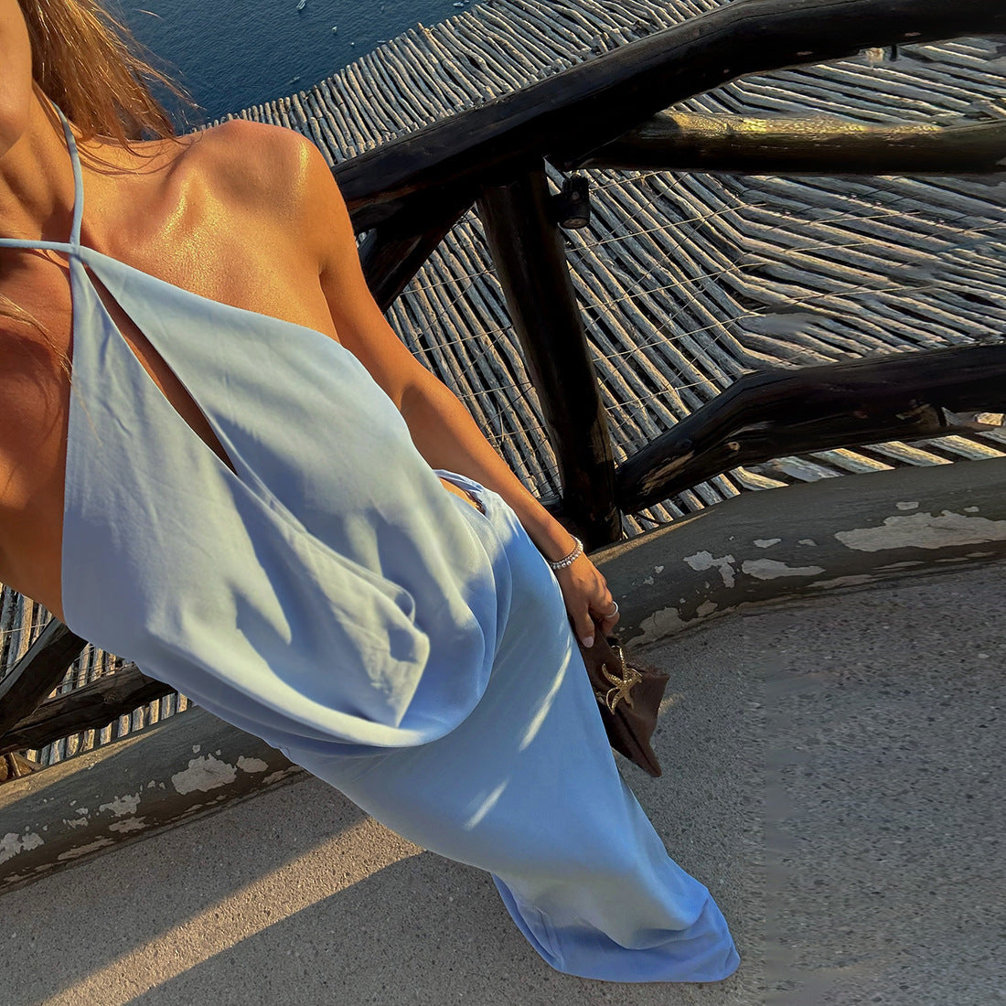Halterneck Draped Maxi Gown