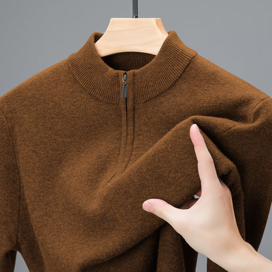 Brown half-zip cashmere sweater