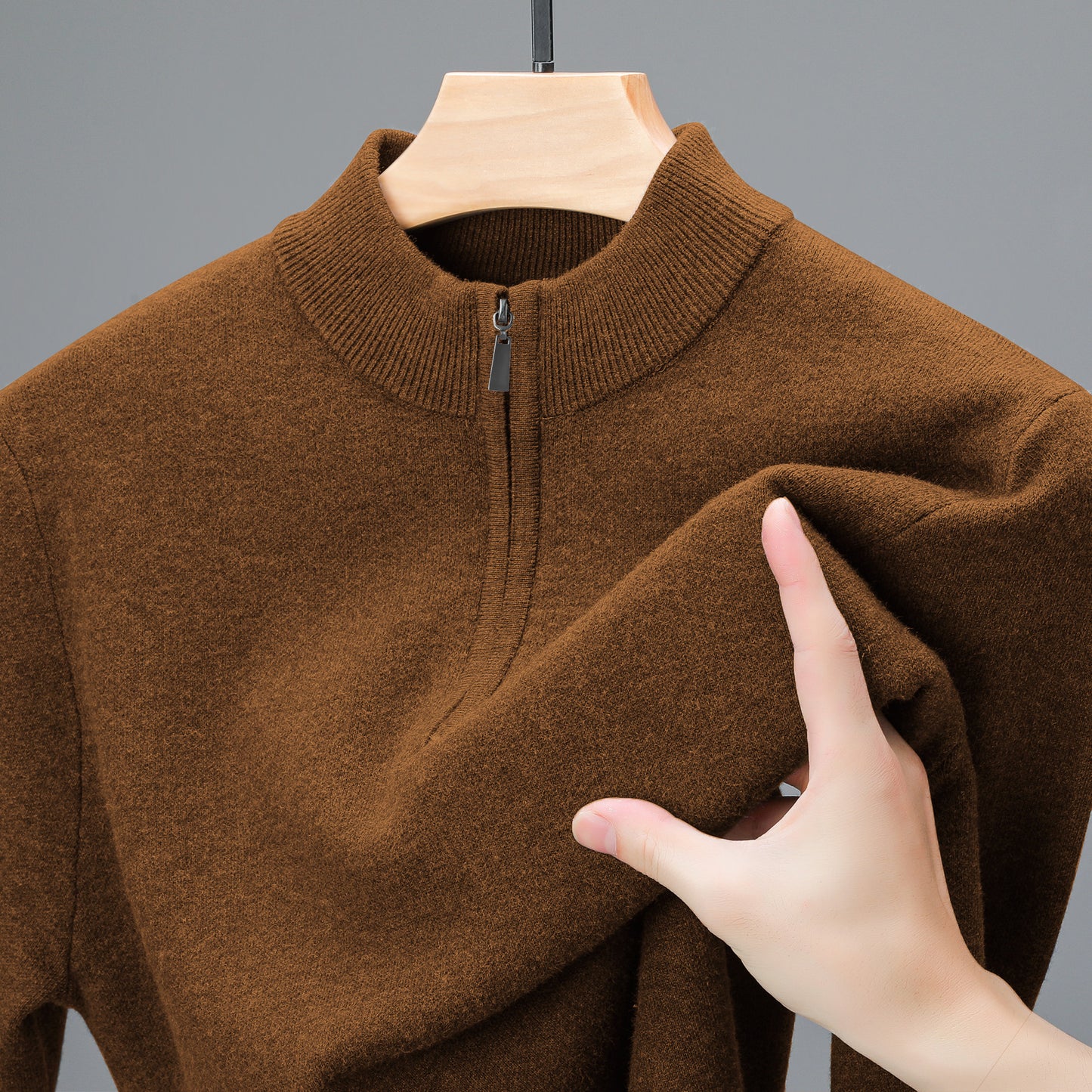 Brown half-zip cashmere sweater
