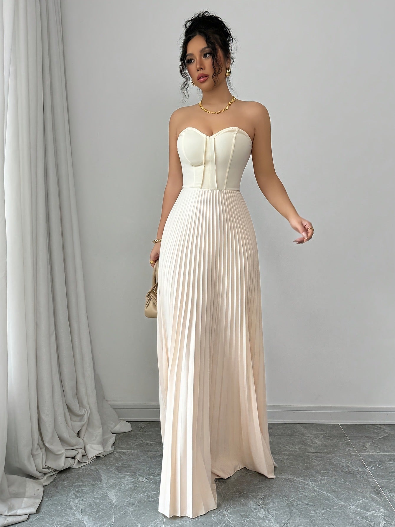 Strapless Corset Pleated Maxi Gown