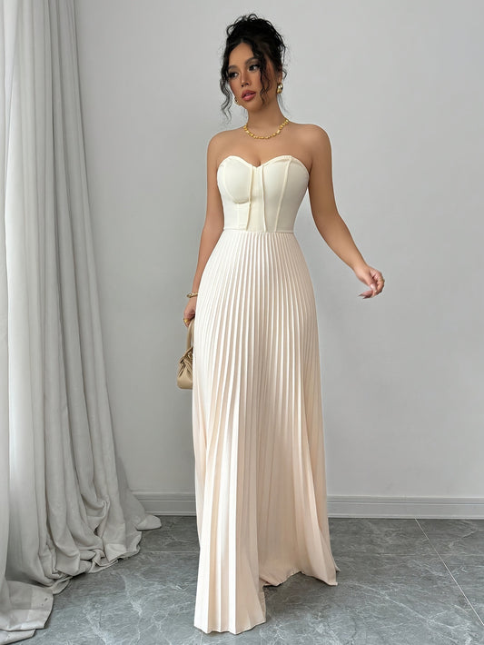 Strapless Corset Pleated Maxi Gown