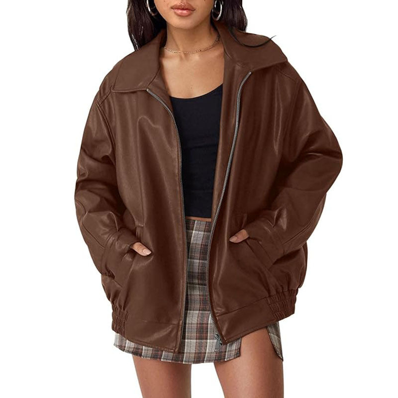 Oversized Leather Bomber Jacket