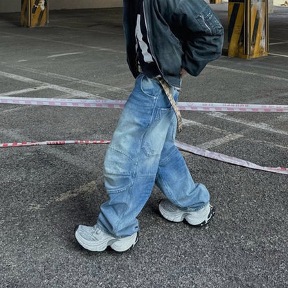 Light Blue Cargo-Style Baggy Jeans